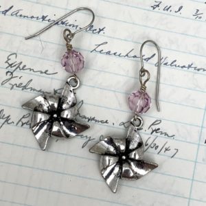 Pinwheel charm earrings with pink beads