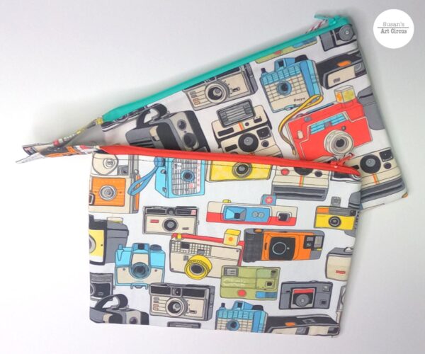 Medium zipper pouch in retro camera fabric