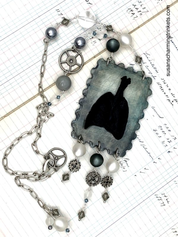 Black resin lung steam punk inspired necklace