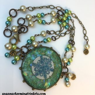 Iridescent Handmade Resin Snowflake in Brass Hobnail Bezel