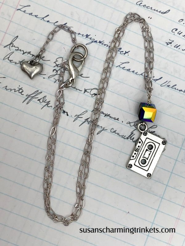 Cassette charm necklace with aurora bead