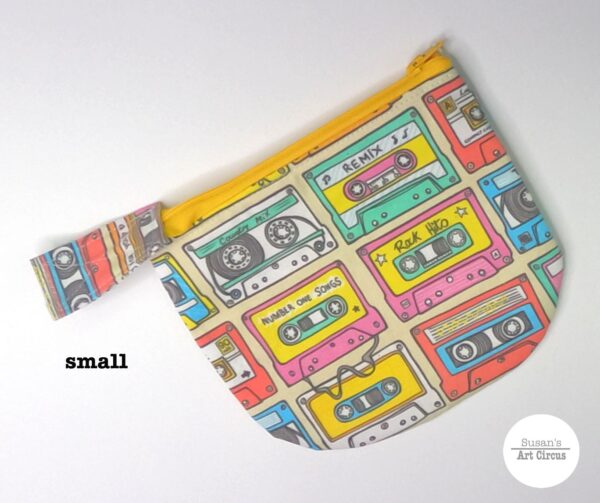 Small zipper pouch in retro cassette fabric